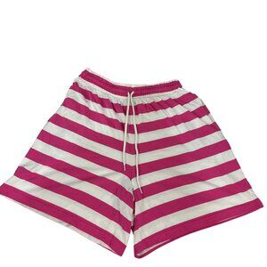 Active Elements Size Large Shorts Pink White Striped Drawstring Elastic Waist